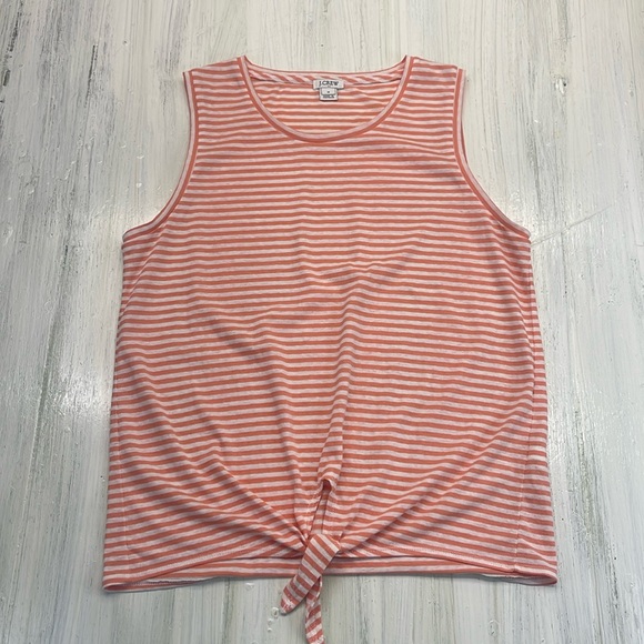 J. Crew Factory Peach & Ivory Striped Cotton Tie Front Tank Sz M - Picture 1 of 8